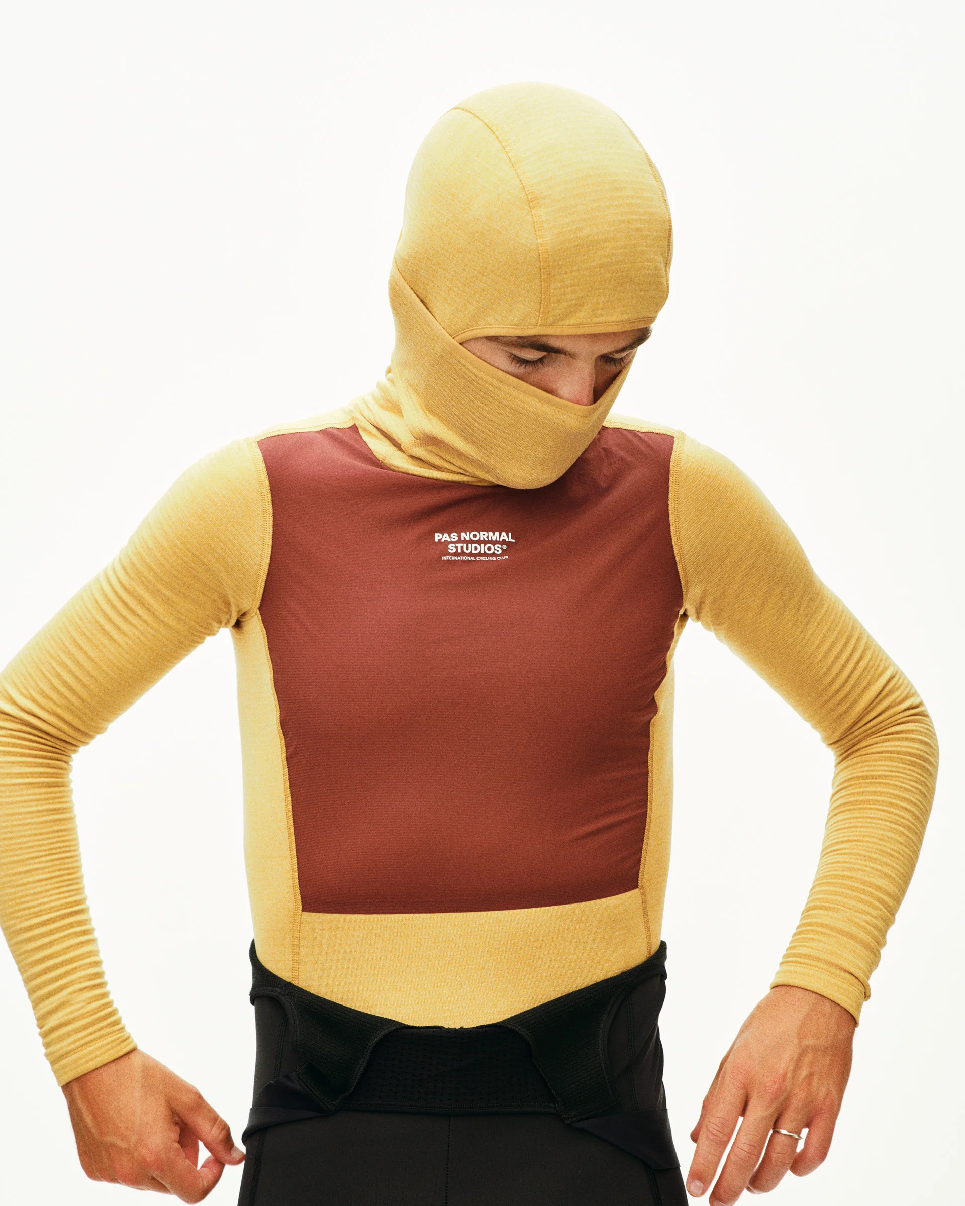 PNS Men's Thermal Hooded Longsleeve Windproof Baselayer Camel/Maroon - Image 5