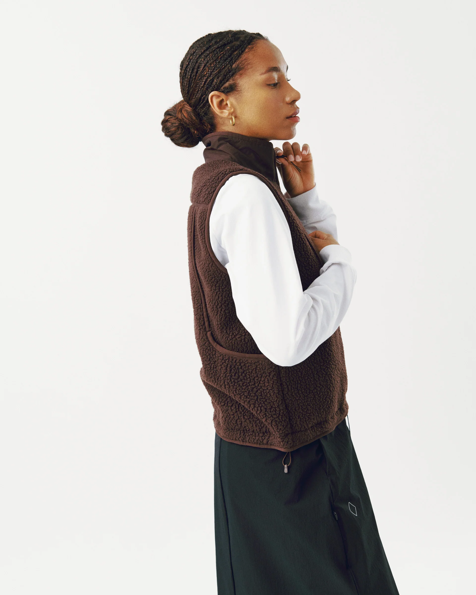 PNS Off-Race Women's Pile Fleece Vest Light Brown - Image 4